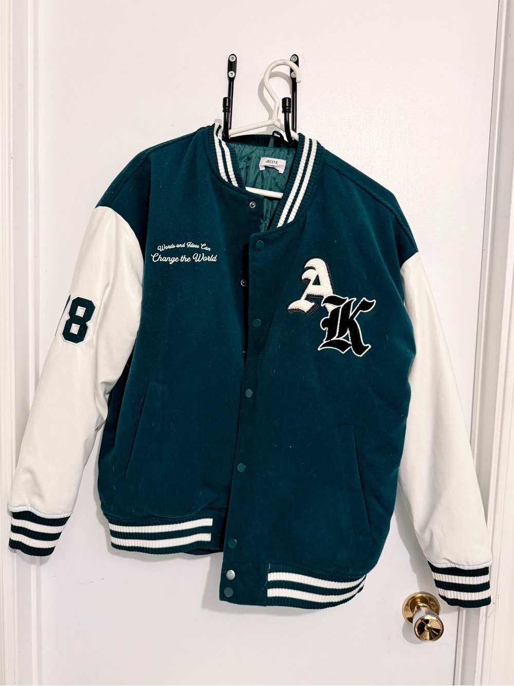 Ardene Green and White Striped Collar Varsity Jacket